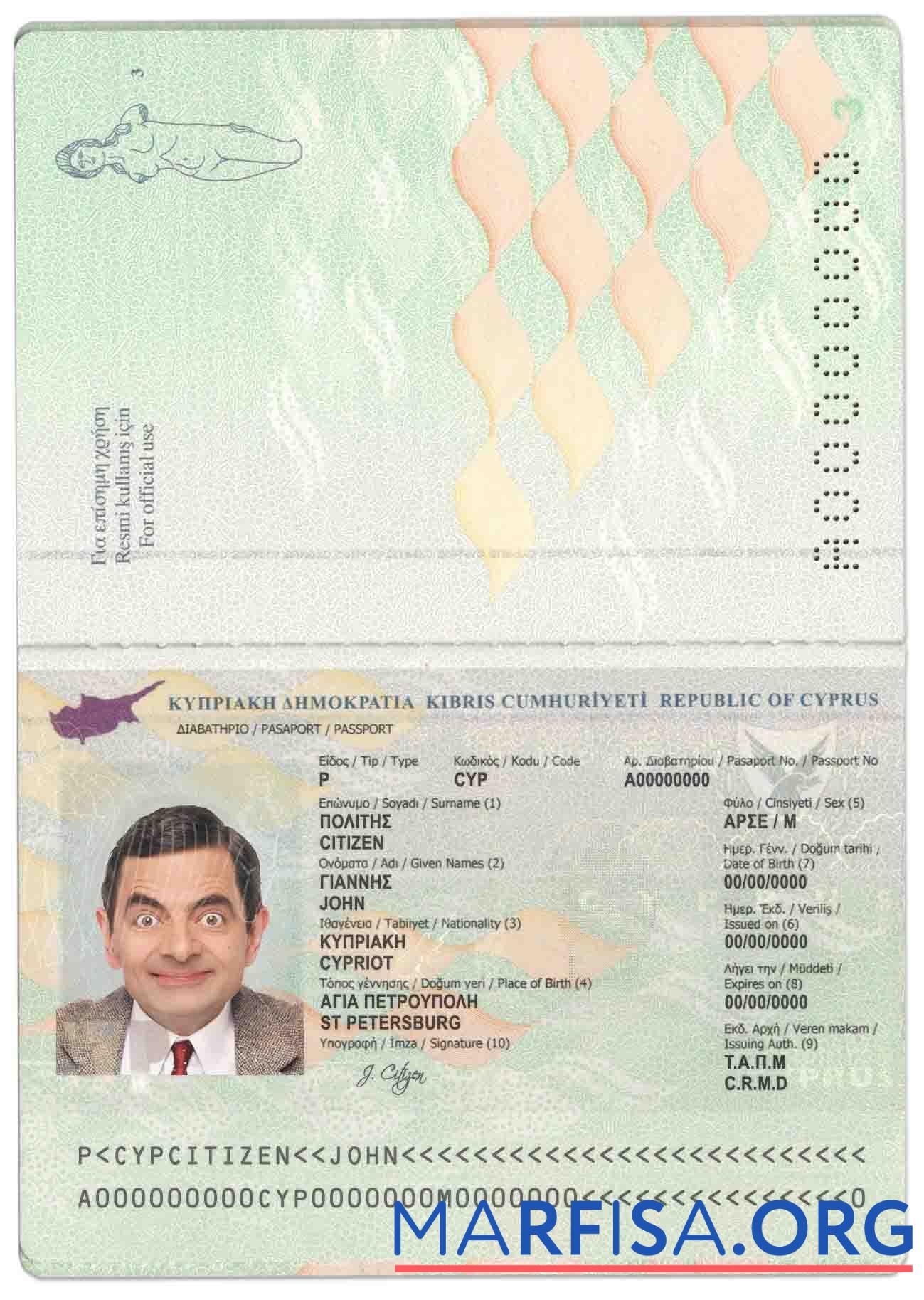 Realistic Cyprus passport example